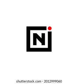 "N" company name initial letter monogram. N letter on the square with a red dot. n logo.