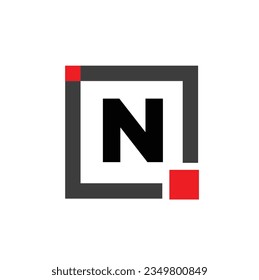 N company name with Square icon. n red square monogram.