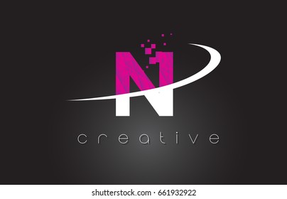 N Creative Letters Design. White Pink Letter Vector Illustration.