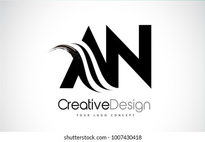 AN A N Creative Modern Black Letters Logo Design with Brush Swoosh