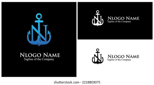 N custom monogram. initial Ncustom text in achor logo vector illustration