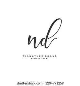 N D ND Initial letter handwriting and  signature logo concept design