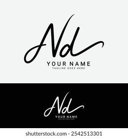 N, D, ND Initial letter logo. Alphabet ND Handwritten Signature logo