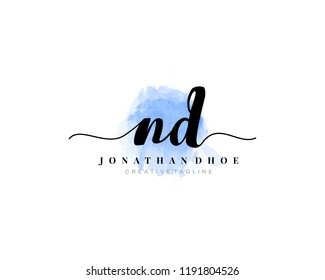 N D ND Initial watercolor logo on white background. Logo template vector