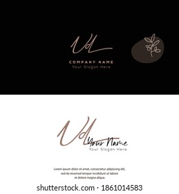 N D ND V D VD Escritura manuscrita inicial y logotipo de la firma. Logo inicial del vector de belleza .Moda, boutique, floral y botánica