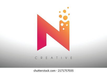 N Dots Letter Logo Design with Creative Artistic Bubble Cut in Purple Colors Vector Illustration