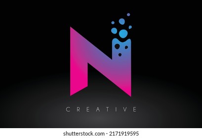 N Dots Letter Logo Design with Creative Artistic Bubble Cut in Blue Purple Colors Vector Illustration