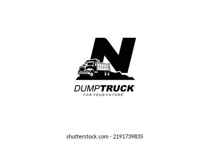 N Dump truck logo vector for construction company. Heavy equipment template vector illustration for your brand.