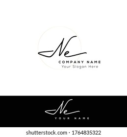 N E NE Initial letter handwriting and signature logo.	