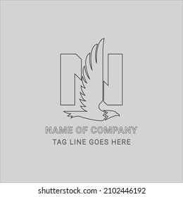 N and Eagle free vector logo design in simple black stroke