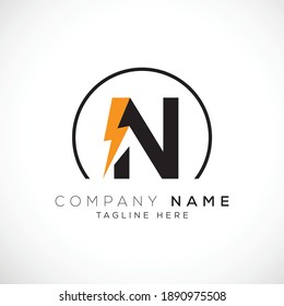 N Electric Letter Logo Design With Lighting Thunder Bolt