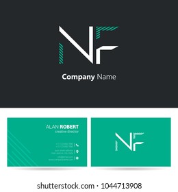 N & F joint logo stroke letter design with business card template 