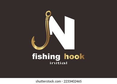 N Fishing Hook Letter logo template for your branding.