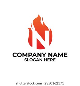 N flame logo vector. Letter N logo flame template, fire logo initials