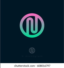 N flat logo. N monogram. Gradient logo on a circle.