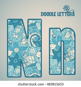 N, Flower letter isolated. Vector illustration
