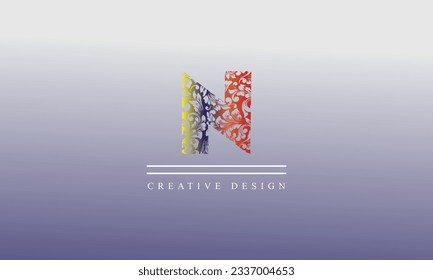 N flower style yellow red orange blue gradient alphabet creative modern logo design with gradient back ground 