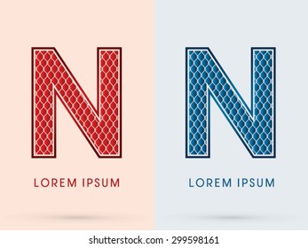 N, Font, Concept  Hot and Cool, Wire Mesh, steel, net, graphic vector.