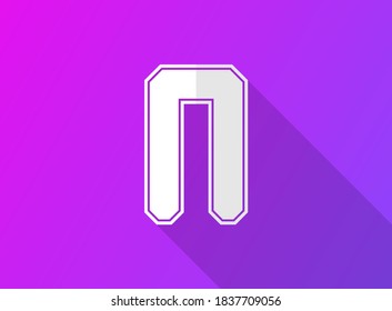 N font letter, modern dynamic design with long shadow on purple gradient background. For logo, brand label, design elements, application and more. Vector illustration