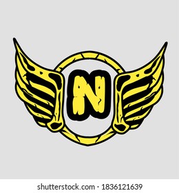 N font logo with wing skeleton