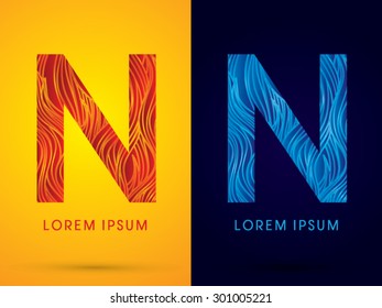 N ,Font ,Text, designed using line fire and cool, graphic vector.