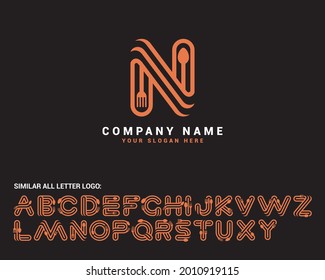 N Food Letter Logo, N Spoon Letter Logo,food Letter Logo Set, Food Alphabet