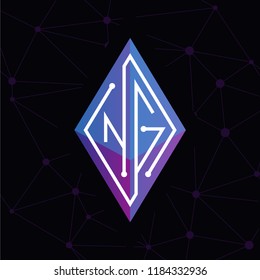 N G Initial letter block chain logo icon vector template. Looping mono line circuit letter on rhombus cube logo