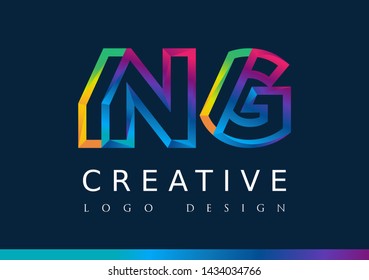 N G Logo. NG Letter Design Vector with Magenta blue and green yellow color