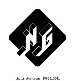 N y G - Monograma o logotipo. Fuente isométrica 3d para el diseño. NG - código de 2 letras. Letras de tres dimensiones sobre un sustrato en forma de diamante.