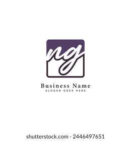 N, G, NG Initial letter handwritten, Alphabet NG signature Icon in square shape