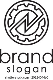 n gears typography logo design.