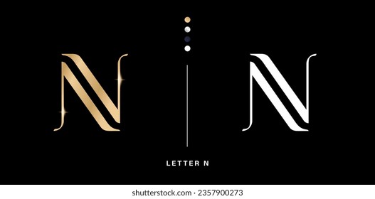 N gold alphabet letter logo sign design for company. Suitable for a luxury business applicable for advertisement material, collage print, ads campaign marketing, letterpress golden foil business cards