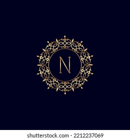 N GOLD ORNATE ROYAL LUXURY LOGO