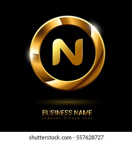 n golden initial circle logo for company