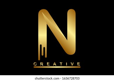 N Golden Letter Logo Design Vector Illustration with Cuted Parts and Gold Metal Texture. Creative Metallic Letter for Company Name, Label, Icon, Cover, Emblem, Print, Textile, Card or Web Page.