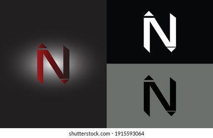 N Gradient letter logo design template. Red letters N on dark background. Creative minimal vector emblem. Graphic Alphabet Symbol for Corporate Business Identity. Vector element