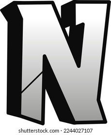 N Graffiti letters font.Vector hand drawn line cartoon illustration. Graffiti letters, abc, urban, fonts fashion print for t-shirt, poster, logo art concept