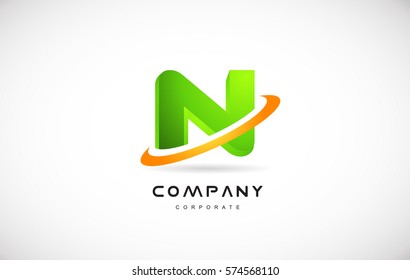 n green 3d letter technology media alphabet vector company logo icon sign design template