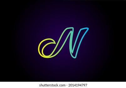 N logotipo de letra manuscrita creativa amarillo verde para marca y negocios. Diseño para la escritura y la identidad corporativa con plantilla de icono