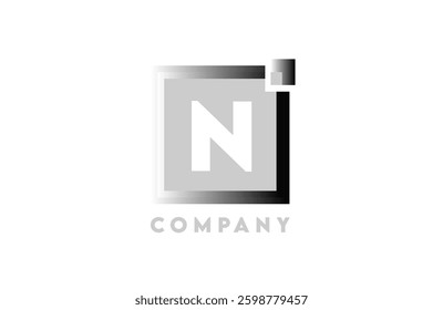 N grey gradient white square corporate letter alphabet logo icon design suitable for a company or business