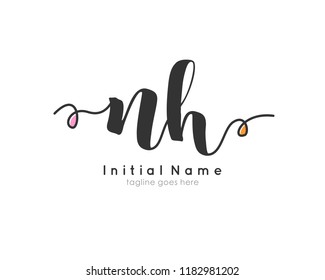 N H Initial handwriting logo vector template