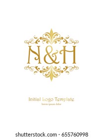 N & H initial wedding logo template vector