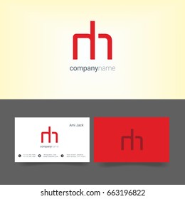 N H joint logo design vector with business card template
