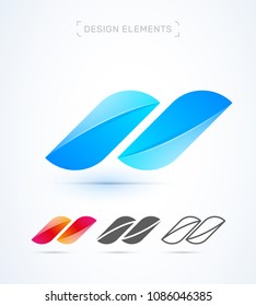 N or H letter logo template. Material design, origami, flat and line art style. Vector abstract Application icon