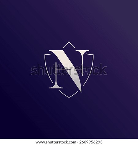 N and H letters logo design with security shield. Vector