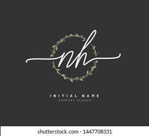 N H NH Beauty vector initial logo, handwriting logo of initial signature, wedding, fashion, jewerly, boutique, floral and botanical with creative template for any company or business.