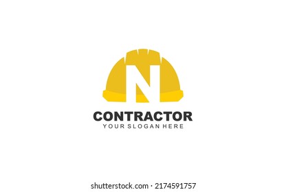 N Hard Hat Logo Design Inspiration. Vector Letter Template Design For Brand