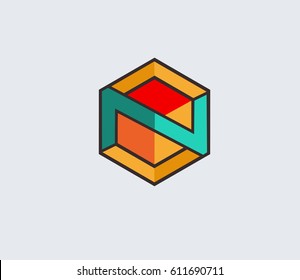 N hexagonal  icon vector, 