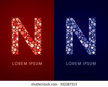 N ,hot and cool font, designed using red and blue dot graphic vector.
