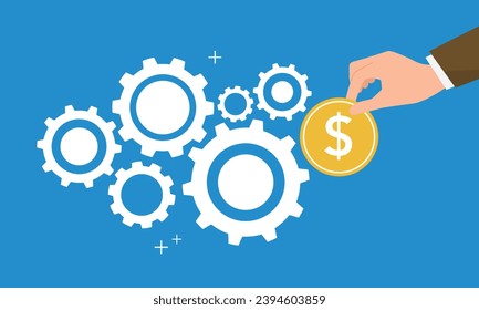 n illustration depicting money and a set of gears in motion, symbolizing the concept of investment